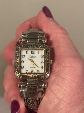 Collezio Silver-Tone Decorative Square Face Watch - Japanese Quartz